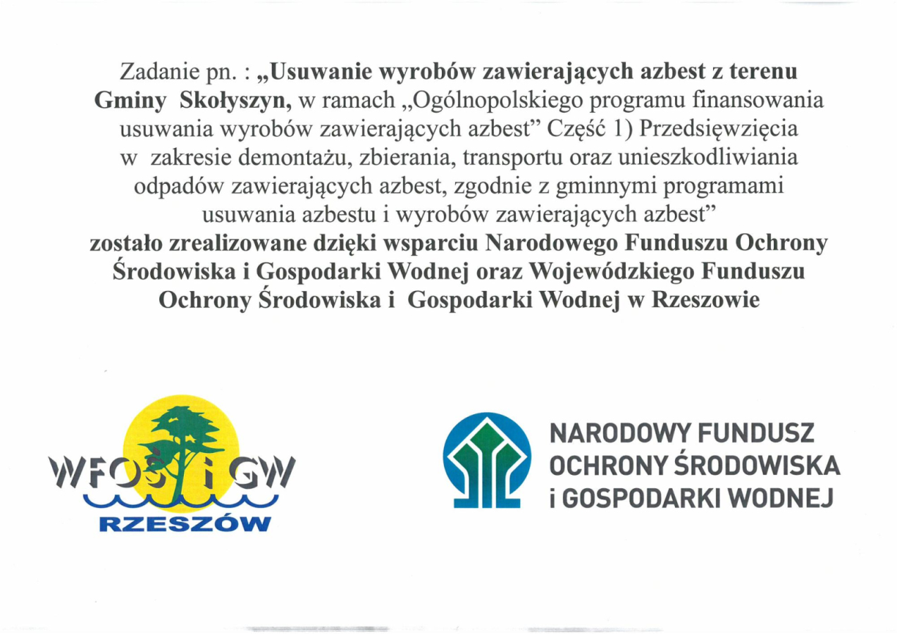 Wyroby azbestowy z terenu gminy Skołyszyn zostały usunięte